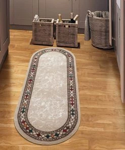Antep Bordered Non-Skid Low Profile Pile Rubber Backing Kitchen Area Rugs Beige All Area Rugs And Runners