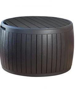 COL Brown Natural Wood Style Round Outdoor Storage Table/Ottoman - 37 Gallon