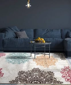 Antep All Area Rugs And Runners Modern Floral Non-Slip Low Profile Pile Rubber Backing Indoor Area Rugs White Multi