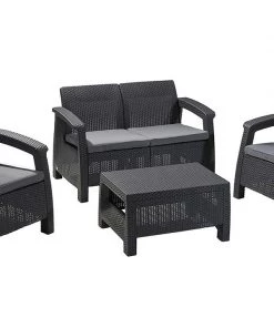 Modern Rugs And Decor All Weather Indoor Outdoor Chair Love Seat Sofa Patio Set With Cushion - 4 Piece Set Furniture