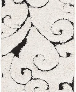 FAS Premium Swirl Thick Plush Ivory/Black Area Shag Rug All Area Rugs And Runners