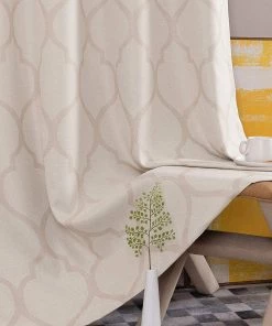 Modern Rugs And Decor Moroccan Tile Linen Textured Curtains Printed Curtain Panel Thermal Insulated Window Treatment 1 Panel 45 Inch Beige