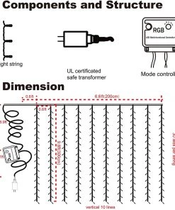 Twinkle Star 300 LED Window Curtain Lights, Christmas Rainbow RGB Color Changing 64 Functional Backdrop Light With Remote, Colorful Icicle 12 Twinkle Star 300 LED Window Curtain Lights, Christmas Rainbow RGB Color Changing 64 Functional Backdrop Light With Remote, Colorful Icicle