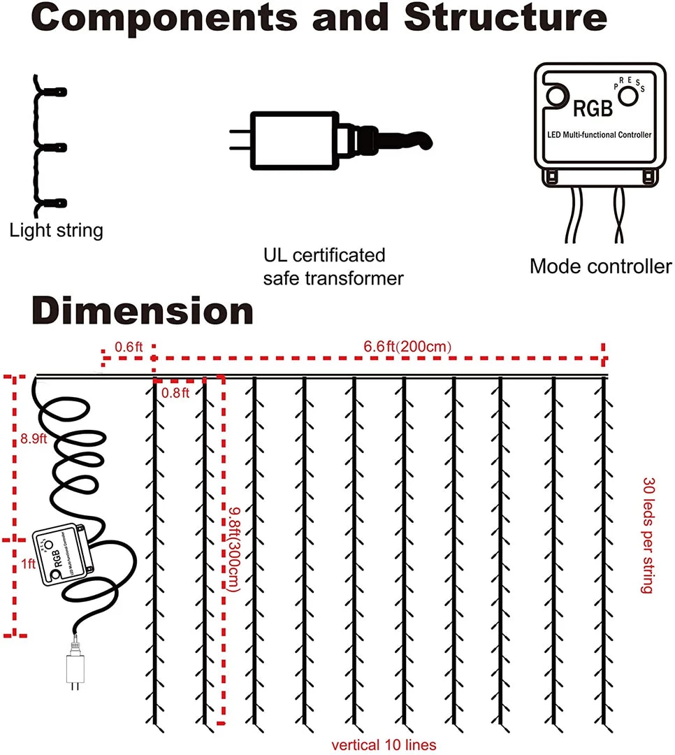 Twinkle Star 300 LED Window Curtain Lights, Christmas Rainbow RGB Color Changing 64 Functional Backdrop Light With Remote, Colorful Icicle 5 Twinkle Star 300 LED Window Curtain Lights, Christmas Rainbow RGB Color Changing 64 Functional Backdrop Light With Remote, Colorful Icicle