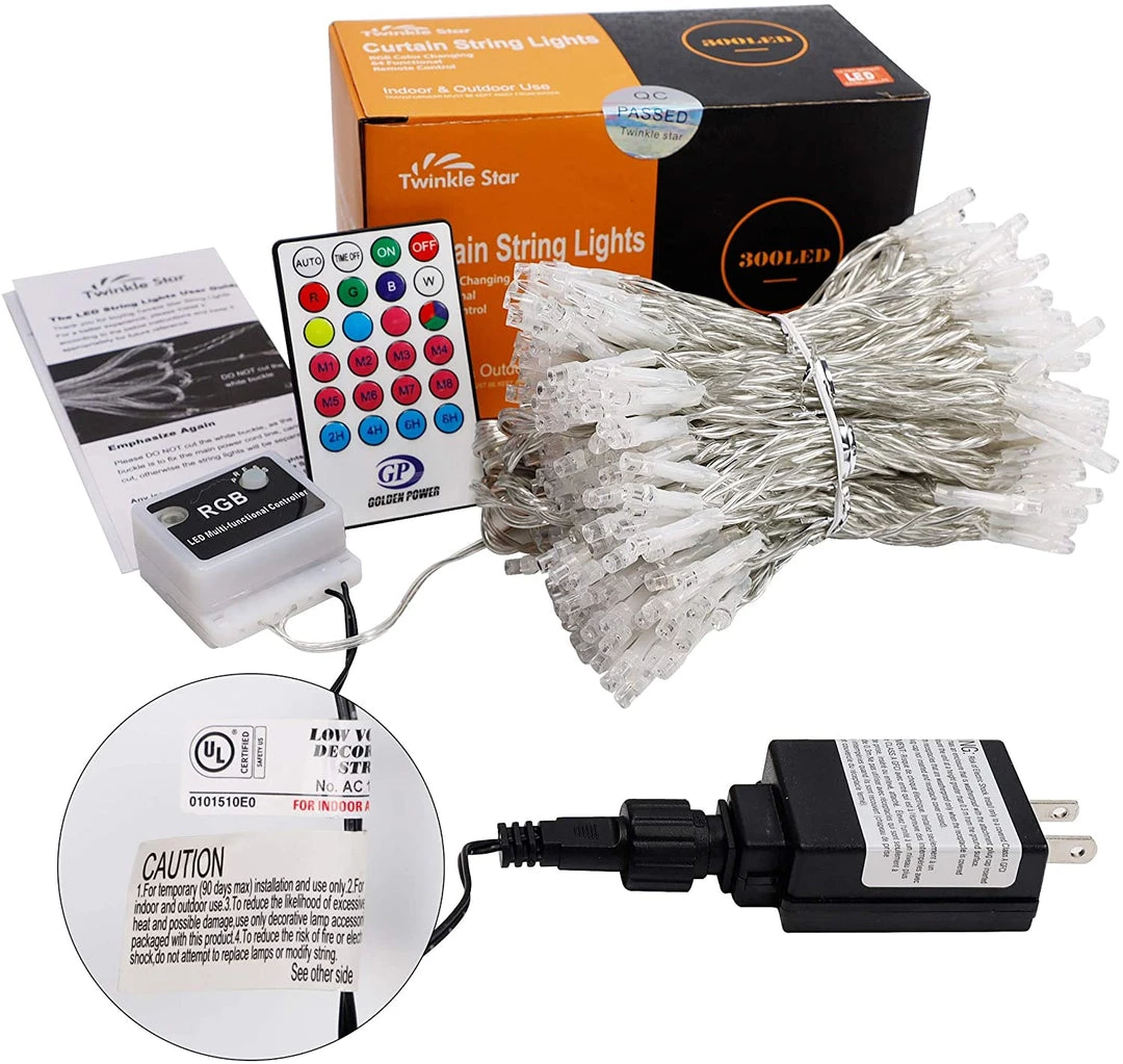 Twinkle Star 300 LED Window Curtain Lights, Christmas Rainbow RGB Color Changing 64 Functional Backdrop Light With Remote, Colorful Icicle 7 Twinkle Star 300 LED Window Curtain Lights, Christmas Rainbow RGB Color Changing 64 Functional Backdrop Light With Remote, Colorful Icicle