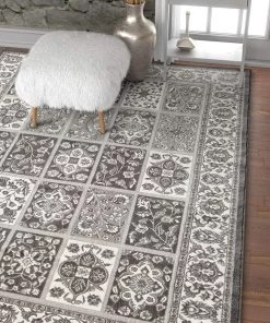 WW Modern Floral Panel Persian Design Grey Ivory Area Rug All Area Rugs And Runners