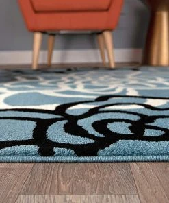 WRG Floral Grey Blue Area Rug