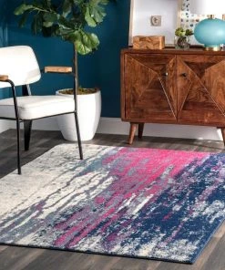 FAS All Area Rugs And Runners Waterfall Vintage Abstract Pink Blue Grey Soft Area Rug