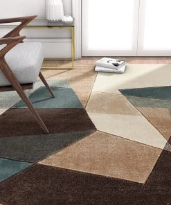 WW Modern Geometric Mint Blue Brown Beige Comfy Hand Carved Area Rugs All Area Rugs And Runners