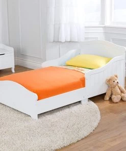 Nantucket Wooden Toddler Bed With Wainscoting Detail And High Side Rails - White, Gift For Ages 15 Mo+ Bedding