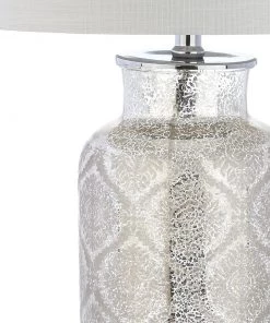 JONATHAN Lamps Emilia Trellis Pattern Glass LED Table Lamp Silver