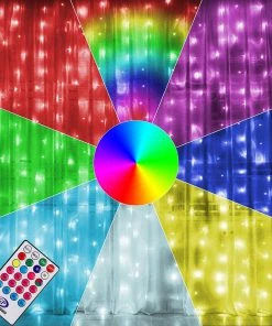 Twinkle Star 300 LED Window Curtain Lights, Christmas Rainbow RGB Color Changing 64 Functional Backdrop Light With Remote, Colorful Icicle