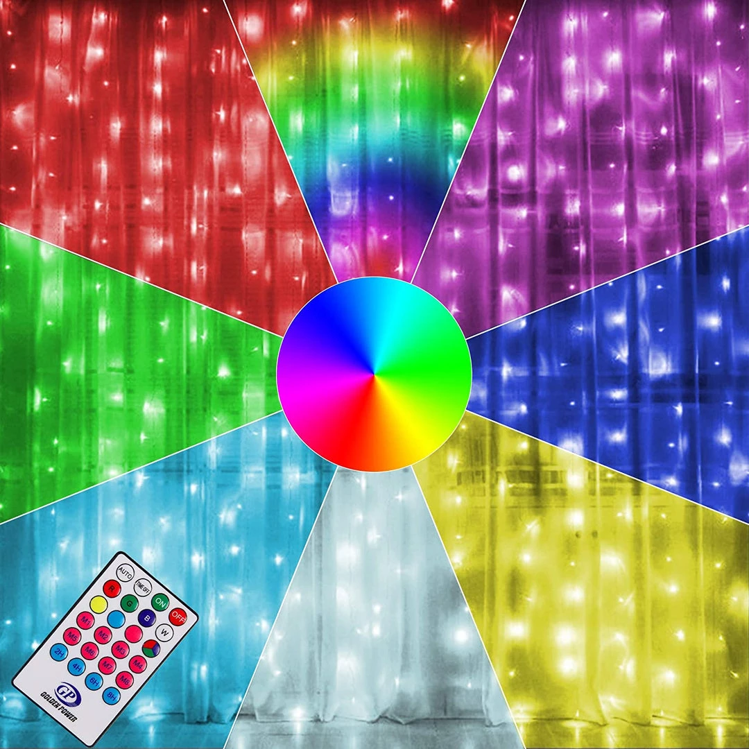 Twinkle Star 300 LED Window Curtain Lights, Christmas Rainbow RGB Color Changing 64 Functional Backdrop Light With Remote, Colorful Icicle 1 Twinkle Star 300 LED Window Curtain Lights, Christmas Rainbow RGB Color Changing 64 Functional Backdrop Light With Remote, Colorful Icicle
