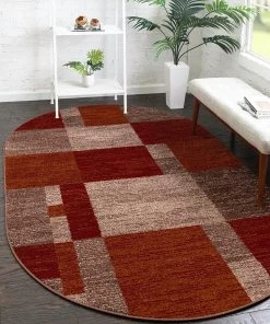 Warm Toned Checkered Multi-color Brown Orange Area Rugs