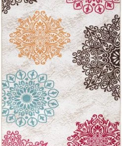 Antep All Area Rugs And Runners Modern Floral Non-Slip Low Profile Pile Rubber Backing Indoor Area Rugs White Multi