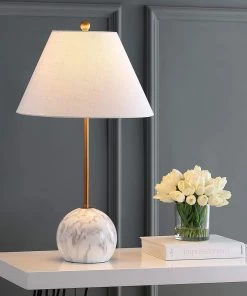 JONATHAN Miami 29" Minimalist Resin/Metal LED Lamp Gold/White