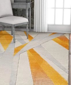 WW All Area Rugs And Runners Modern Geometric Orange Yellow Ivory Comfy Hand Carved Area Rugs