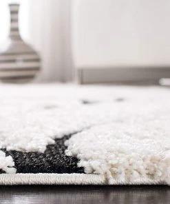 FAS Premium Swirl Thick Plush Ivory/Black Area Shag Rug All Area Rugs And Runners