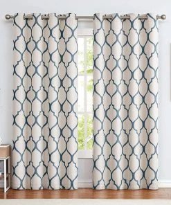 Modern Rugs And Decor Moroccan Tile Linen Textured Curtains Printed Curtain Panel Thermal Insulated Window Treatment 1 Panel 45 Inch Beige