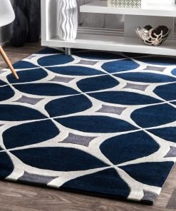 NL Geometric Handmade Navy Ivory Grey Area Rug