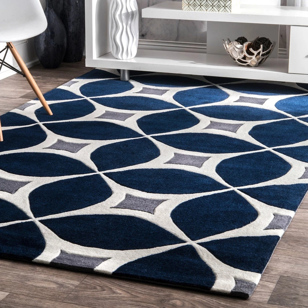 NL Geometric Handmade Navy Ivory Grey Area Rug 1 NL Geometric Handmade Navy Ivory Grey Area Rug