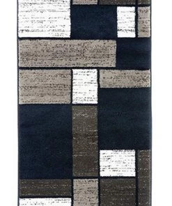 WRG All Area Rugs And Runners Box Pattern Navy Grey White Soft Area Rug