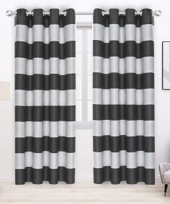 Modern Rugs And Decor Bedding Stripe Window Curtains For Bedroom - Grommet Room Darkening Curtain, Thermal Insulated, Noise Reducing And Light Blocking Drapes 2 Panels