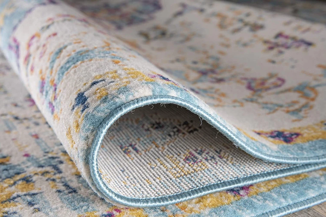 WRG Vintage Medallion Floral Ivory Blue Soft Area Rug 5 WRG Vintage Medallion Floral Ivory Blue Soft Area Rug