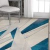 WW Modern Geometric Blue Ivory Comfy Hand Carved Area Rugs