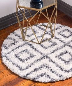 UL Lattice Tassel Ivory Gray Plush Shag Area Rugs