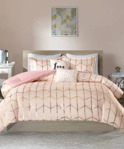 Modern Rugs And Decor Raina Comforter Metallic Print Geometric Design Modern Trendy All Season Bedding Set
