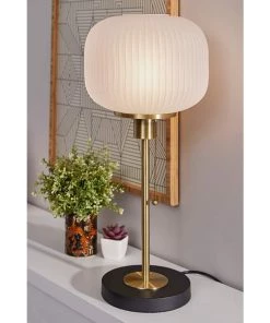 Modern Rugs And Decor Hazel Antique Brass And Ribbed Glass Accent Table Lamp Lamps