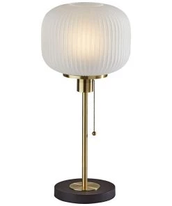 Modern Rugs And Decor Hazel Antique Brass And Ribbed Glass Accent Table Lamp Lamps