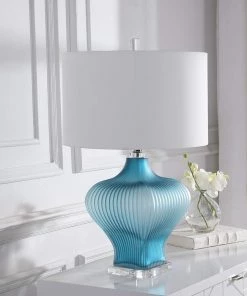 Uttermost Marjorie Frosted Turquoise Fluted Vase Table Lamp Lamps
