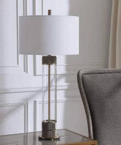 Uttermost Lamps Anmer Antiqued Brass And Clear Glass Table Lamp