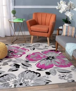 WRG Floral Pink Gray Black Area Rugs All Area Rugs And Runners