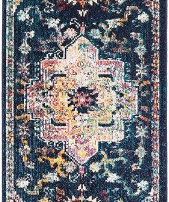 Modern Rugs And Decor All Area Rugs And Runners Oriental Medallion Distressed Area Rug, Navy / Fuchsia