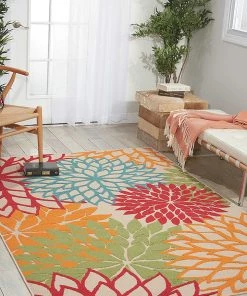 WRG Floral Indoor/Outdoor Red Multi-color Area Rug
