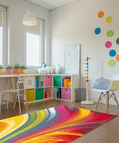 WRG All Area Rugs And Runners Vibrant Waves Area Rug Non-Slip/ No Skid