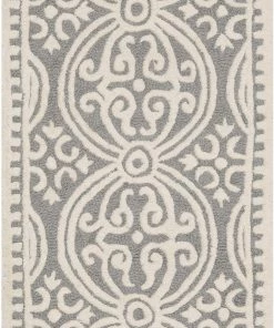 FAS Handcrafted Geometric Silver Ivory Premium Wool Soft Area Rug