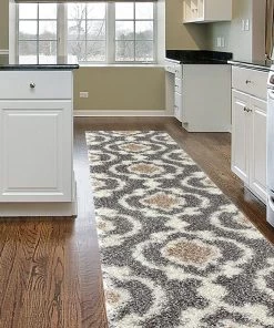 WRG Trellis Gray/Grey Cream Shag Area Rug