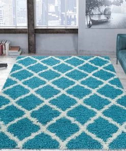 WRG Turquoise Blue White Soft Shag Area Rugs