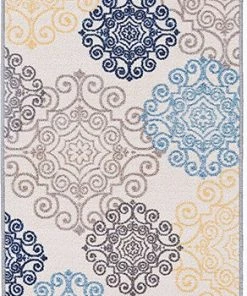 WRG Cream Floral Area Rug Non-Slip/ No Skid