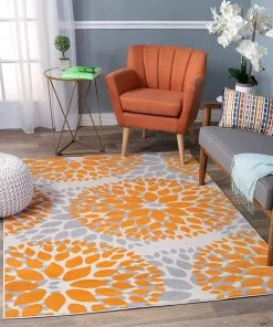 WRG Floral Orange Gray Area Rugs
