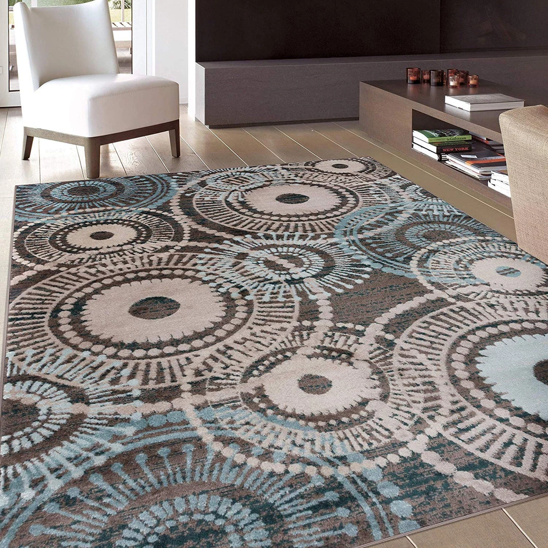 WRG All Area Rugs And Runners Contemporary Circles Brown Blue Area Rug 4 WRG All Area Rugs And Runners Contemporary Circles Brown Blue Area Rug