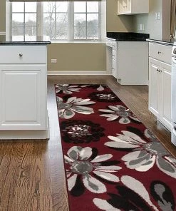WRG All Area Rugs And Runners Floral Red Gray Black Area Rug