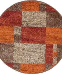 Warm Toned Checkered Multi-color Brown Orange Area Rugs