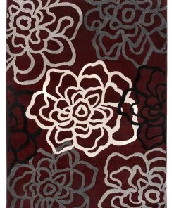 WRG Floral Gray/Grey Burgundy White Area Rug