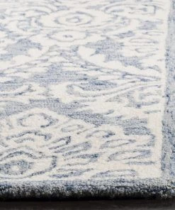 Modern Rugs And Decor All Area Rugs And Runners Damask Handmade Premium Wool Area Rug, Blue / Ivory