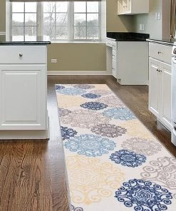 WRG Cream Floral Area Rug Non-Slip/ No Skid